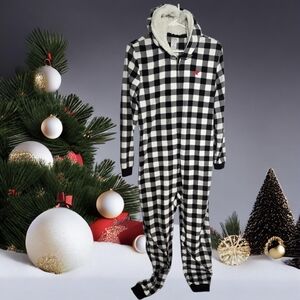 Place Black and White Checkered Hooded One Piece Pajamas Size XS